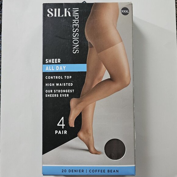 SILK IMPRESSION 4-pk PANTYHOSE coffee bean ALL DAY sheer CONTROL TOP 20 denier - Picture 1 of 3